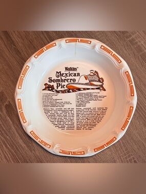 1983 Watkins Mexican Sombrero Pie Plate W/Recipe & SW Border Design Vintage